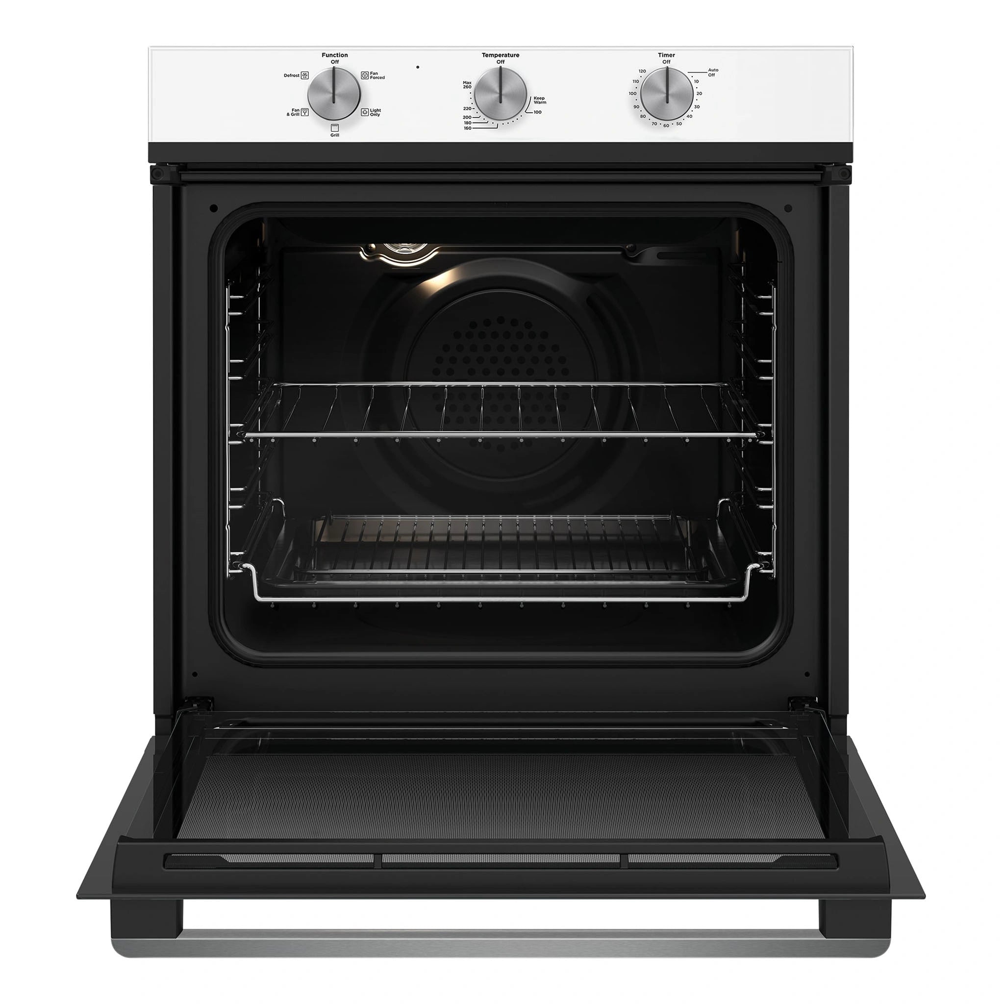 Westinghouse 60cm Multi-Function Oven White WVE6314WD, Front View with Open Door
