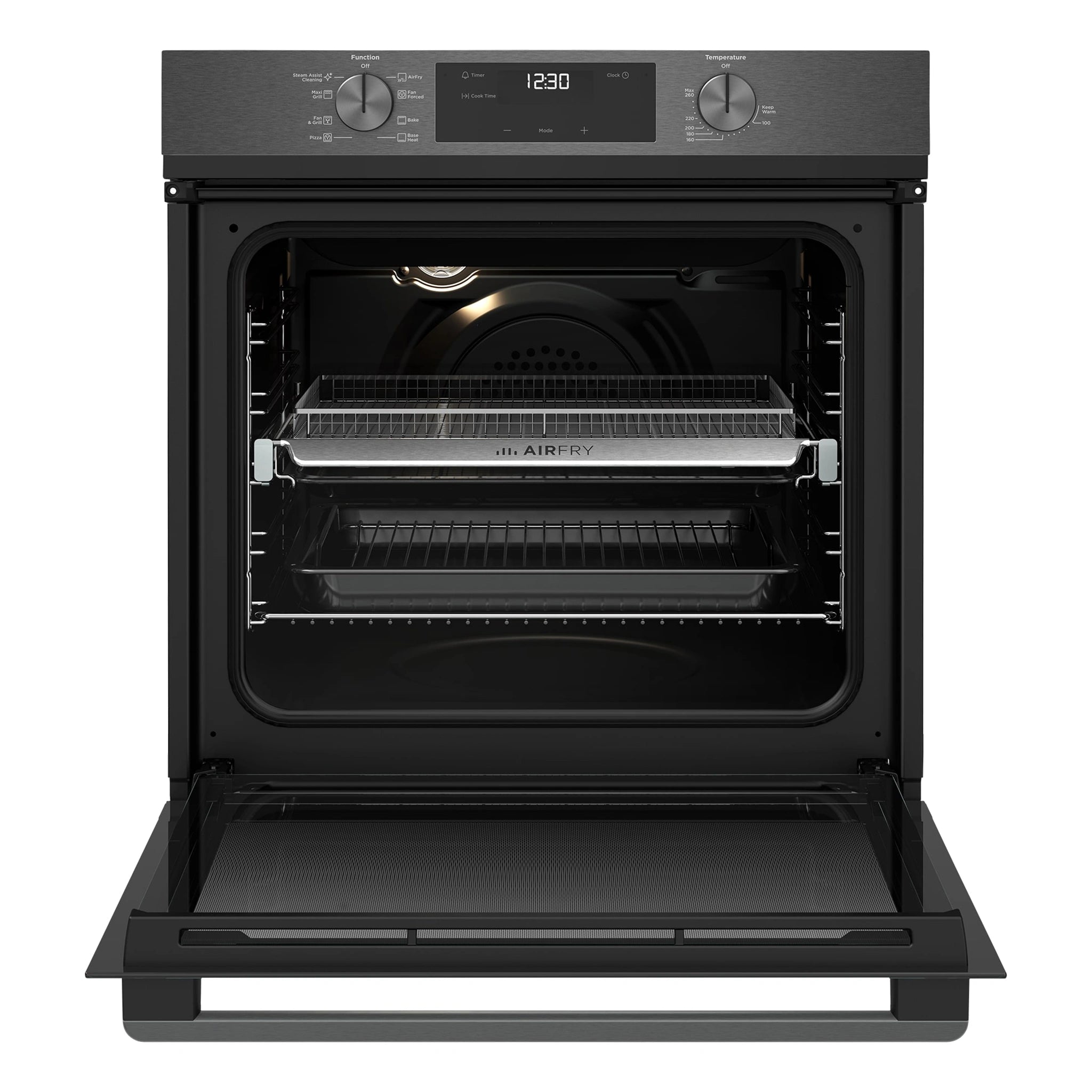 Westinghouse 60cm Multi-Function Oven with Air Fry Dark Stainless Steel WVE6516DD, Front View With Door Open