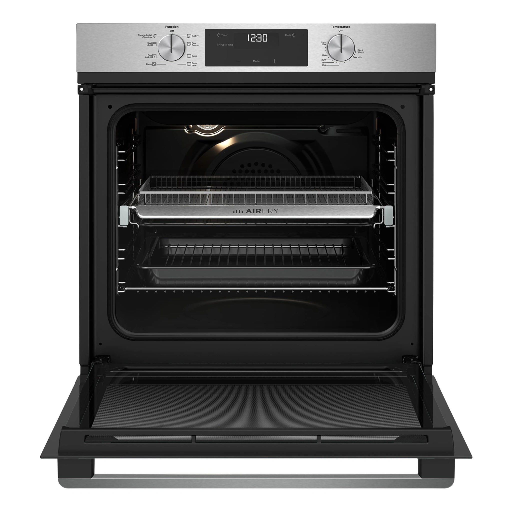 Westinghouse 60cm Multi-Function Oven with AirFry Stainless Steel WVE6516SD, Front View With Door Open