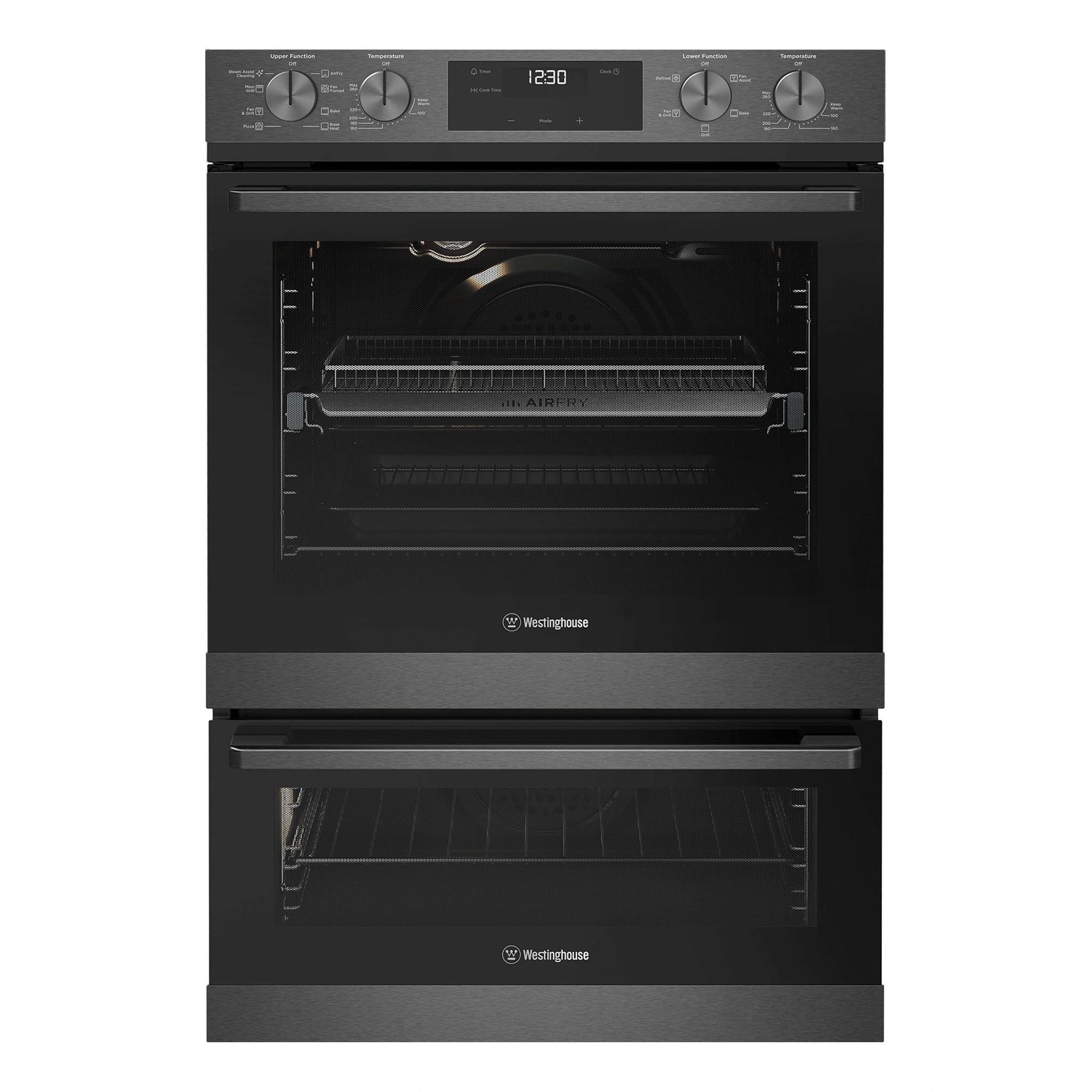 Westinghouse 60cm Multi-Function Double Oven Dark Stainless Steel WVE6526DD, Front Double Oven View