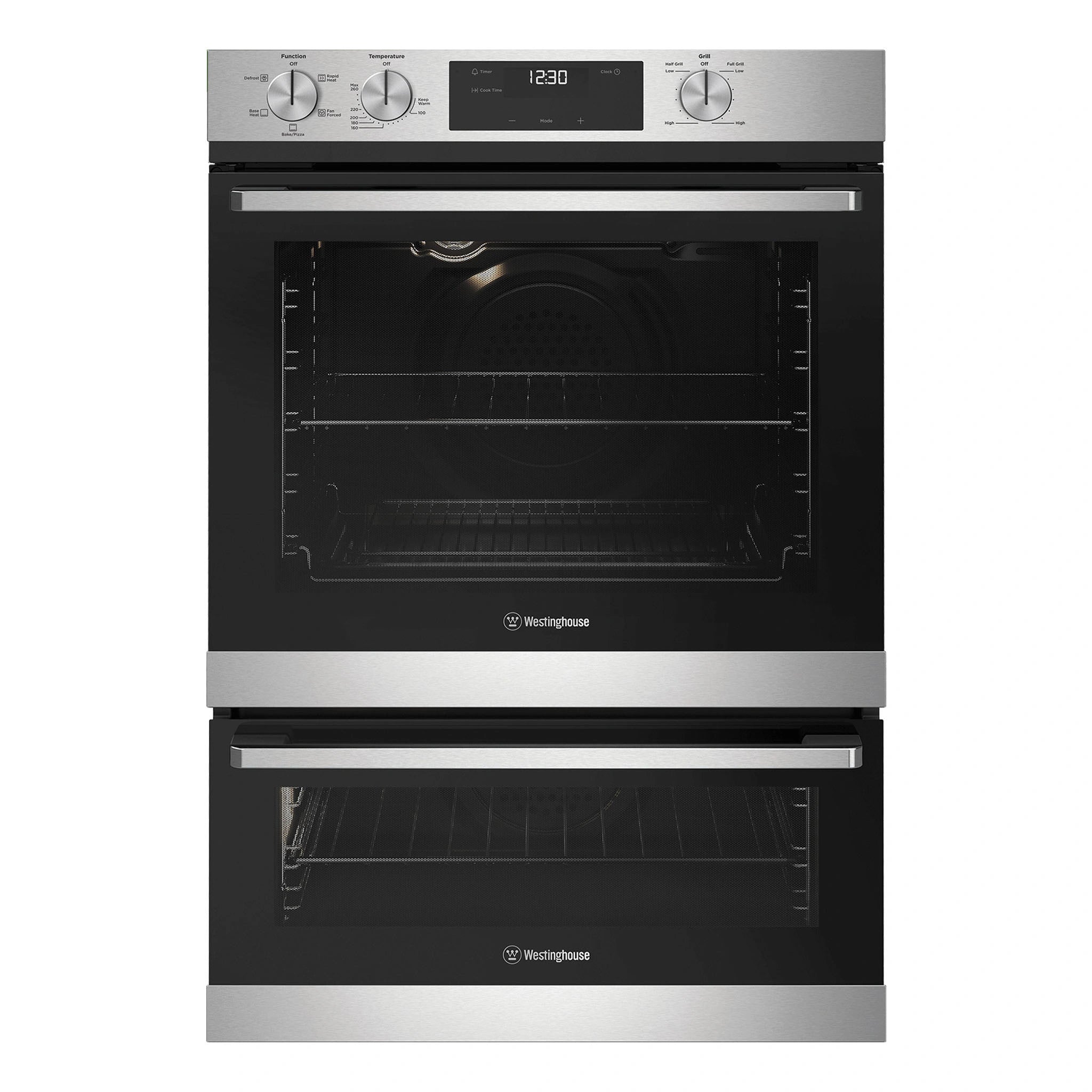 Westinghouse 60cm Multi-Function Stainless Steel Oven & Grill WVE6565SD, Front Double Oven View 
