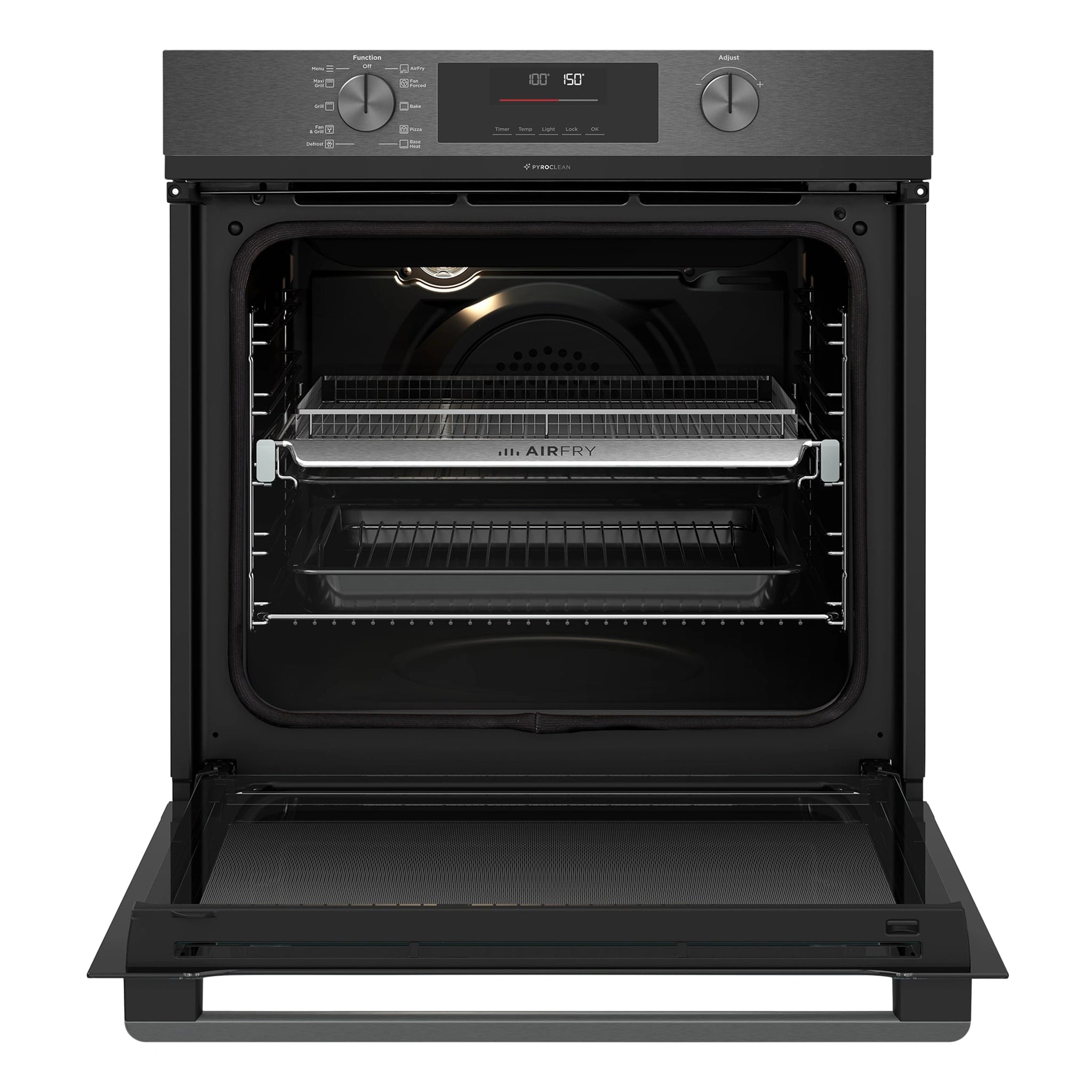 Westinghouse 60cm Multi-Function Pyrolytic Oven with Air Fry Dark Stainless Steel WVEP6716DD, Front View With Door Open