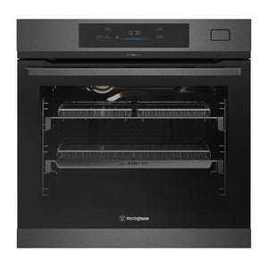 Westinghouse 60cm Multi-Function Pyrolytic Oven with Air Fry and Steam Roast, Dark Stainless Steel WVEP6918DD, Front View