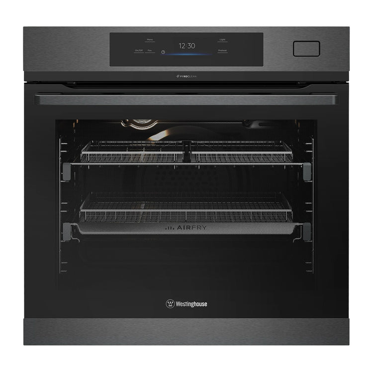 Westinghouse 60cm Multi-Function Pyrolytic Oven with Air Fry and Steam Roast, Dark Stainless Steel WVEP6918DD, Front View