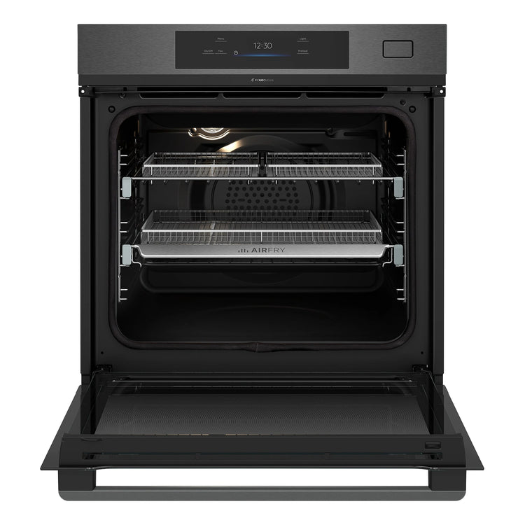 Westinghouse 60cm Multi-Function Pyrolytic Oven with Air Fry and Steam Roast, Dark Stainless Steel WVEP6918DD, Front View With Door Open