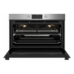 Westinghouse 90cm Multi-Function Pyrolytic Oven with AirFry Stainless Steel WVEP9716SD, Front View with Door Open