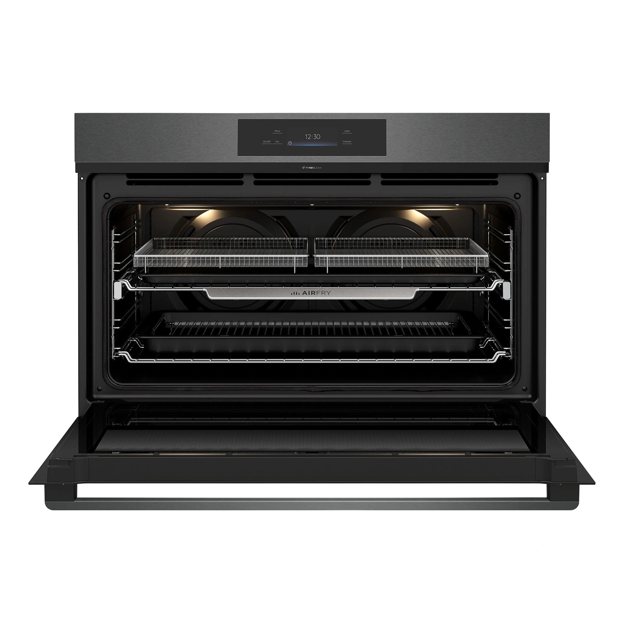 Westinghouse 90cm Multi-Function Pyrolytic Oven and Steam Bake Dark Stainless Steel WVEP9917DD, Front View wit Door Open
