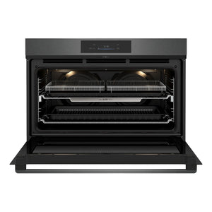 Westinghouse 90cm Multi-Function Pyrolytic Oven and Steam Bake Dark Stainless Steel WVEP9917DD, Front View wit Door Open
