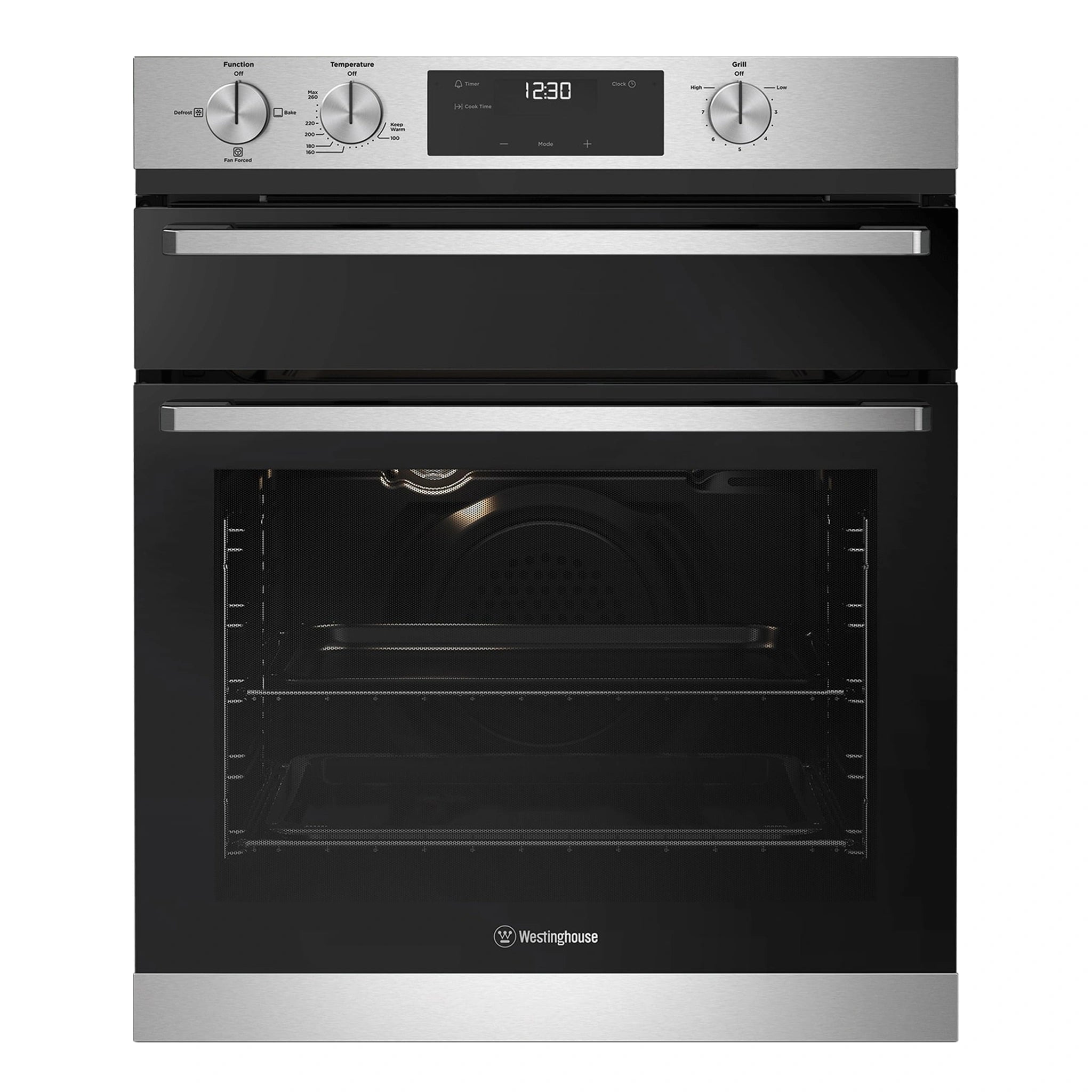 Westinghouse 60cm Multifunction Gas Oven with Separate Grill Stainless Steel WVG6555SD, Front View