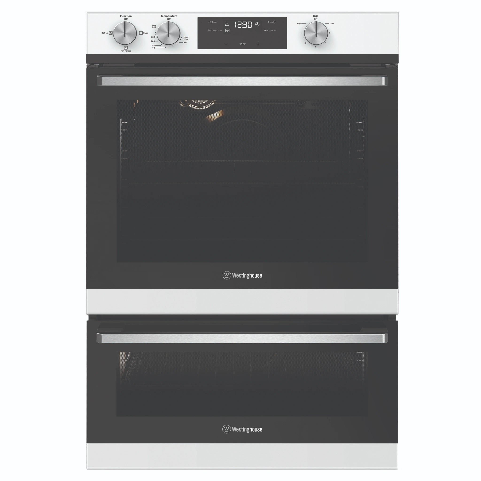 Westinghouse 60cm Multi-Function Three Gas Oven With Separate Grill, White WVG665WCNG, Front Double Door View