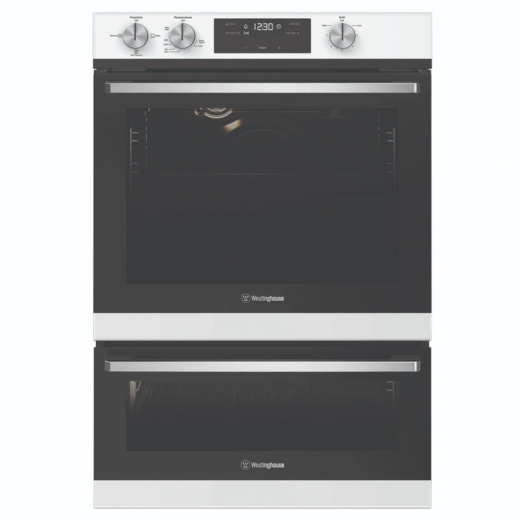 Westinghouse 60cm Multi-Function Three Gas Oven With Separate Grill, White WVG665WCNG, Front Double Door View