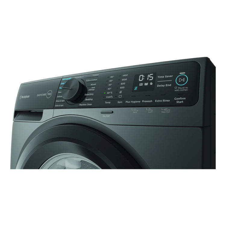 Westinghouse 10kg EasyCare 700 Grey Front Load Washing Machine WWF1044M7SAS, Control Panel View