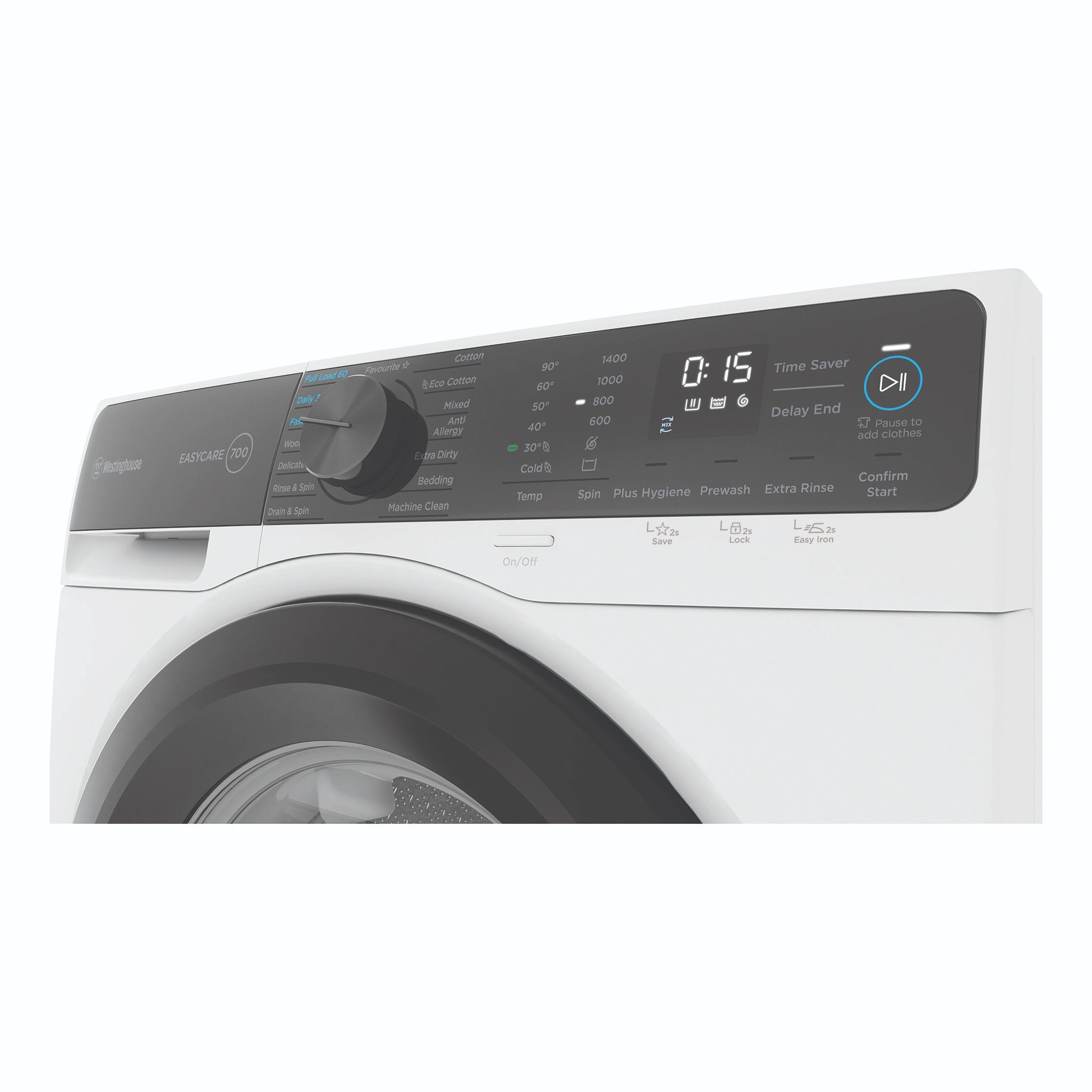 Westinghouse 10kg EasyCare 700 White Front-Load Washing Machine WWF1044M7WAS, Control Panel View