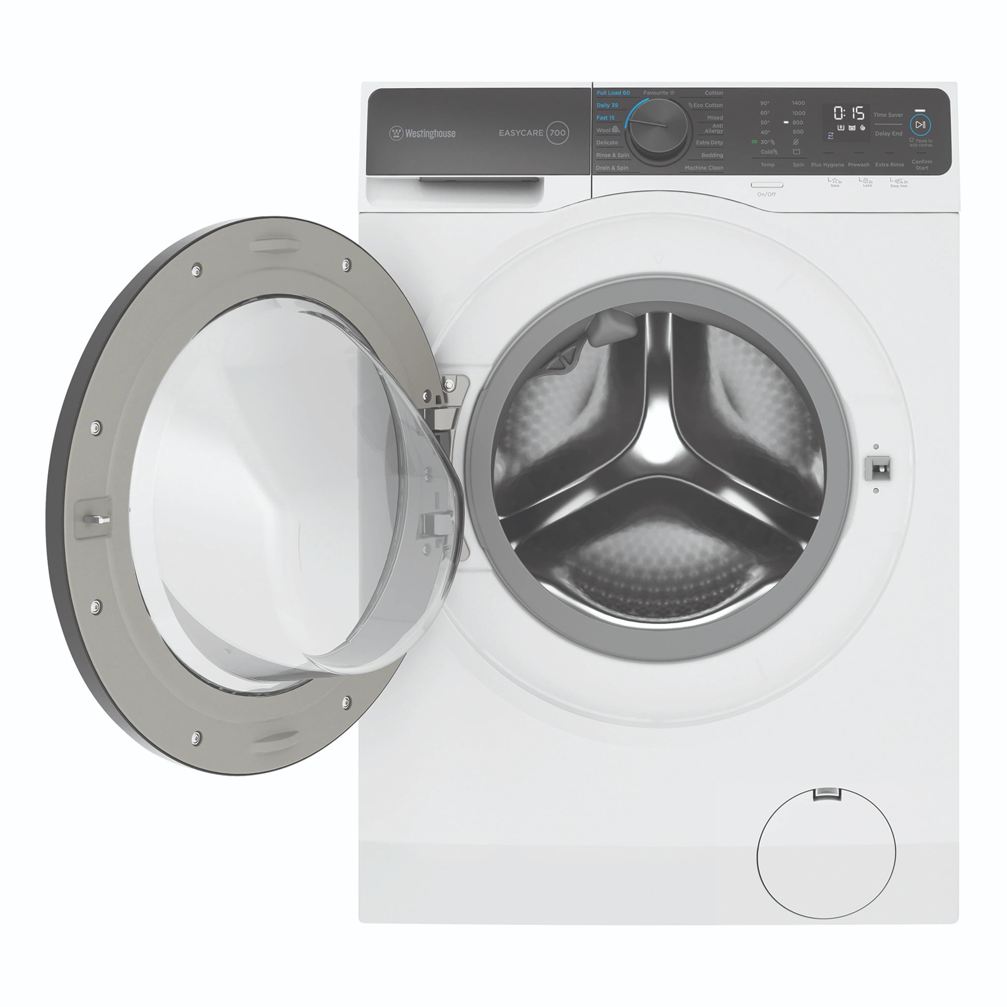 Westinghouse 10kg EasyCare 700 White Front-Load Washing Machine WWF1044M7WAS, Front View with Open Door