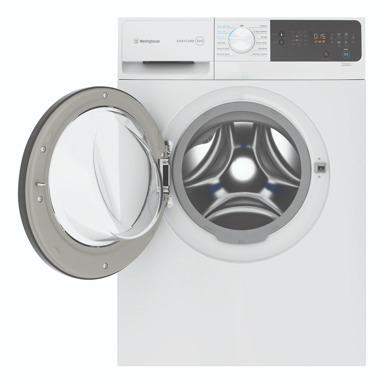 Westinghouse 7.5kg EasyCare 300 White Front Load Washing Machine WWF7524N3WAS, Front View with Door Open