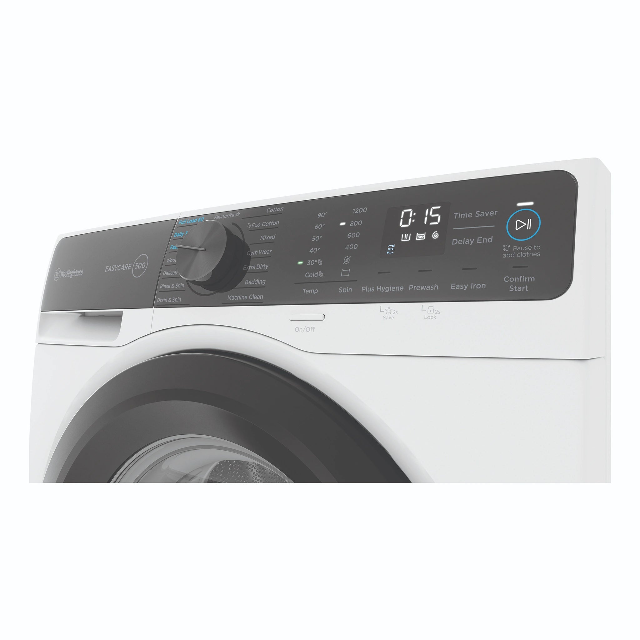 Westinghouse 9kg EasyCare 500 White Front Load Washing Machine WWF9024M5WAS, Control Pane View