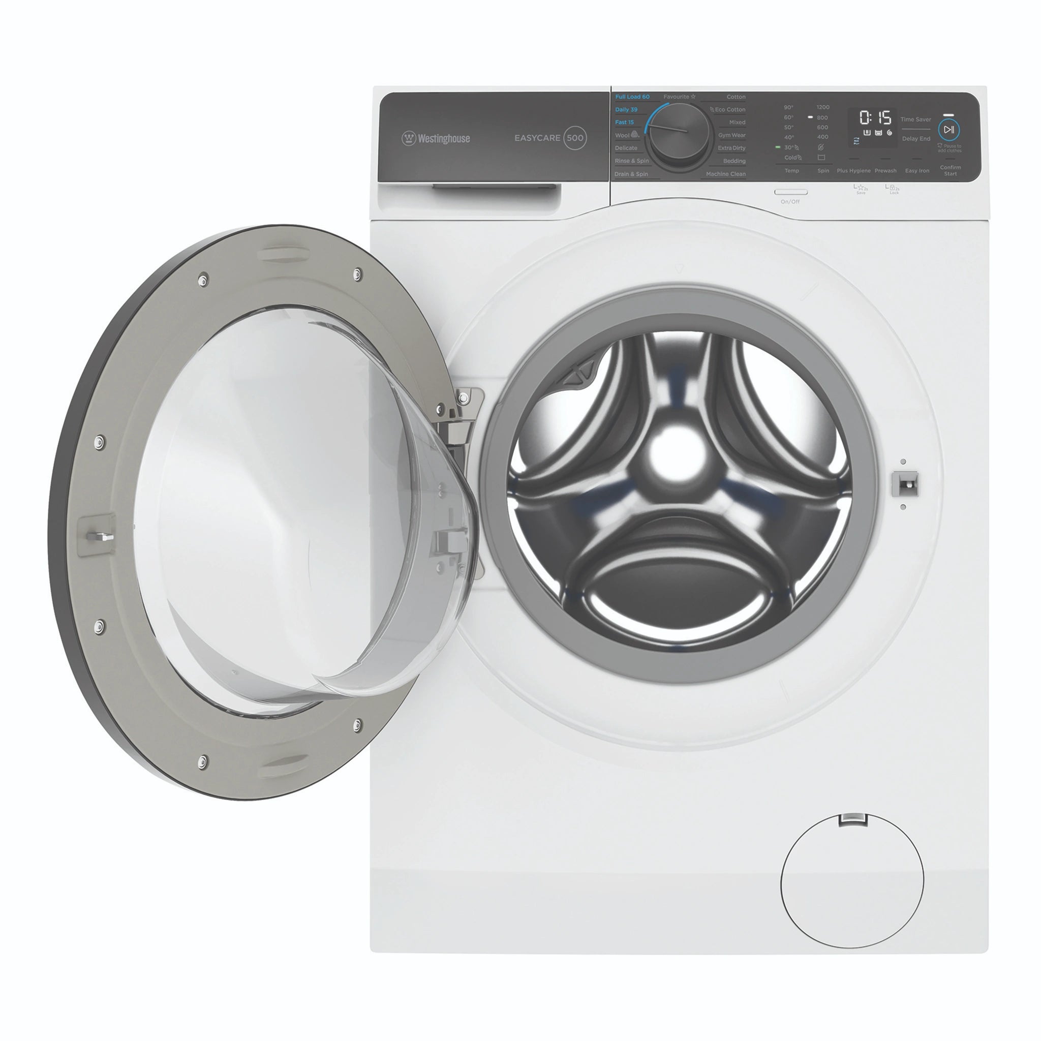Westinghouse 9kg EasyCare 500 White Front Load Washing Machine WWF9024M5WAS, Front View with Door Open