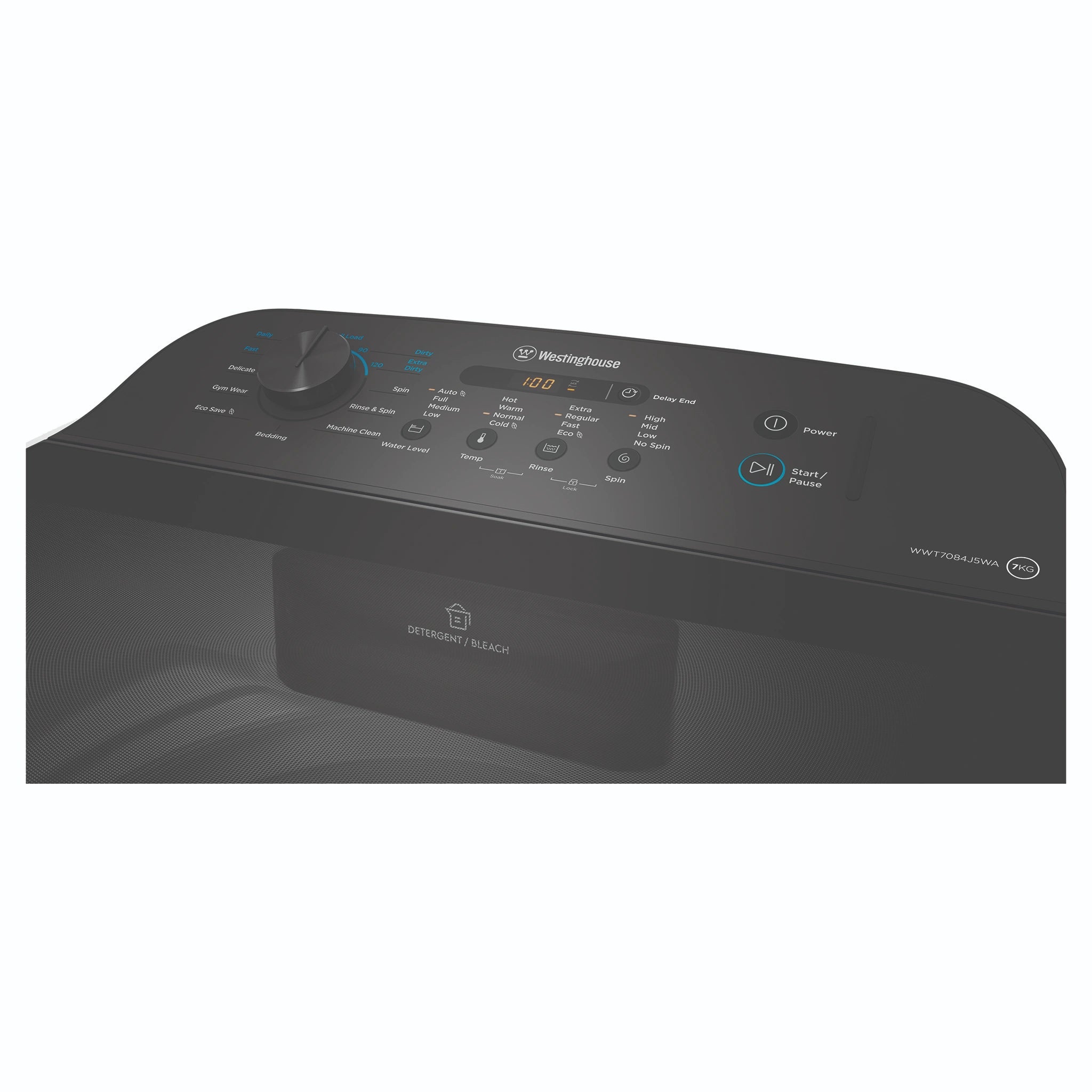 Westinghouse 7kg EasyCare Top Load Washing Machine WWT7084J5WA, Control Panel View