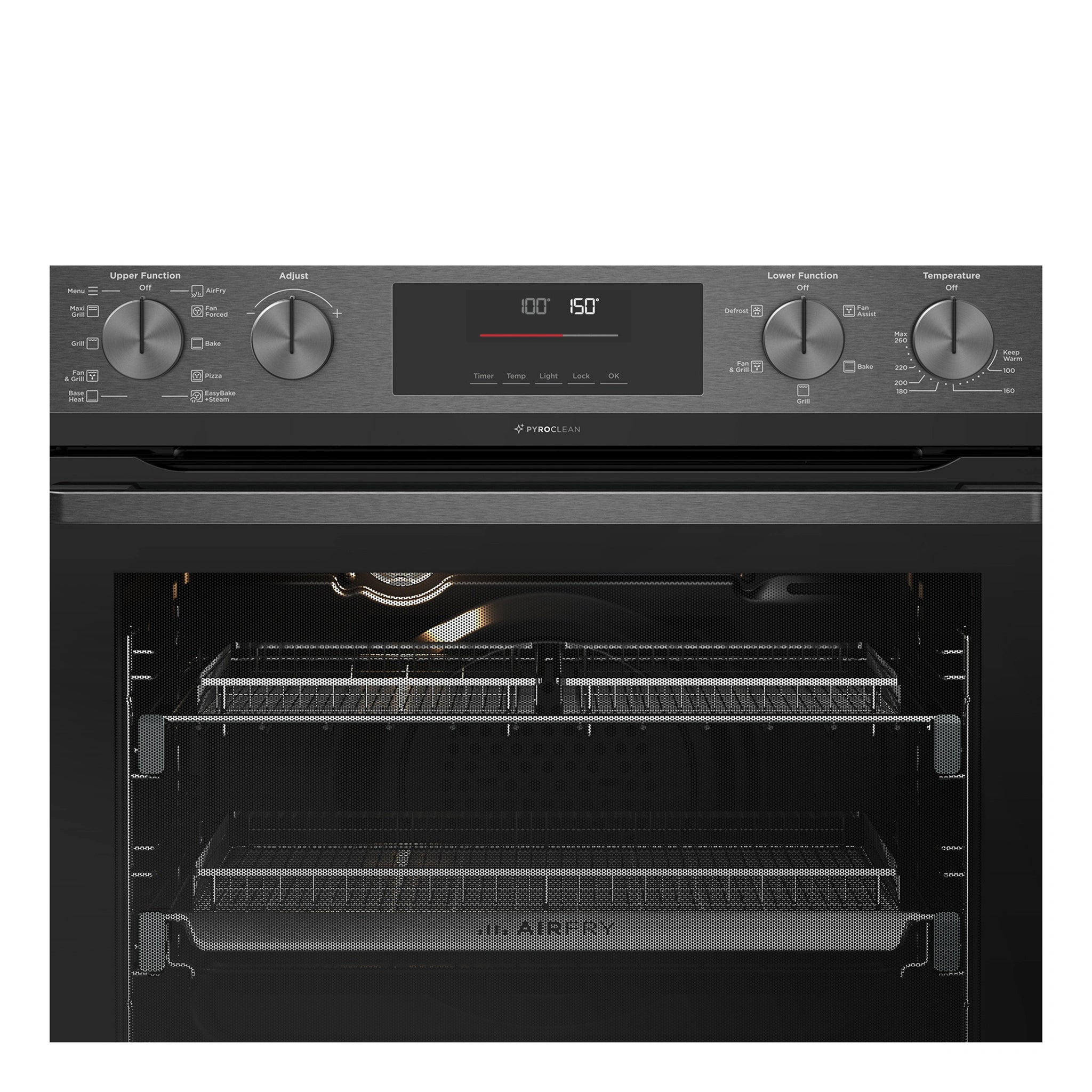 Westinghouse 60cm Multi-Function Pyrolytic Double Oven and Steam Bake Dark Stainless Steel WVEP6727DD, Control Panel View