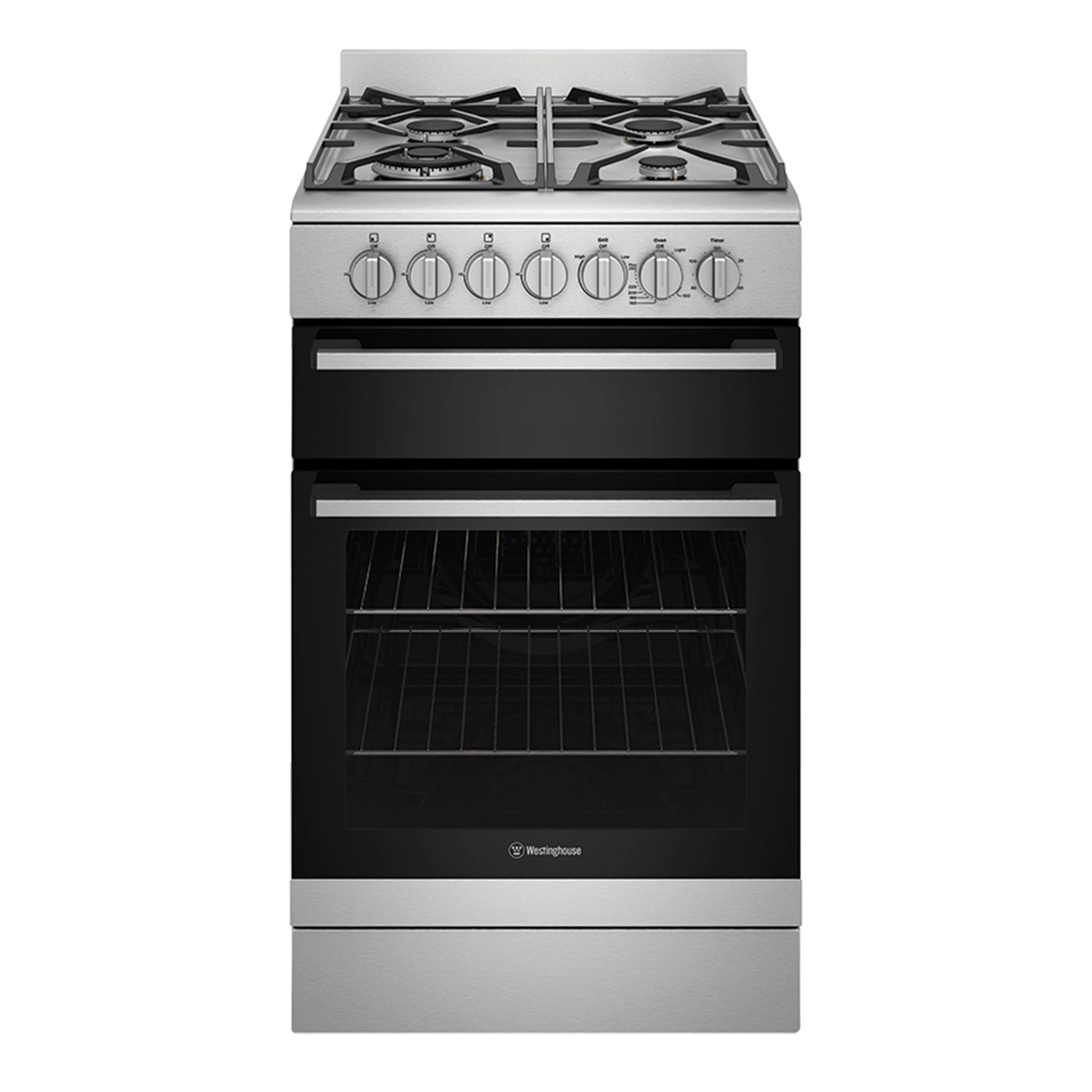 Westinghouse 54cm Dual Fuel Upright Oven Stainless Steel WFE512SC, Front View