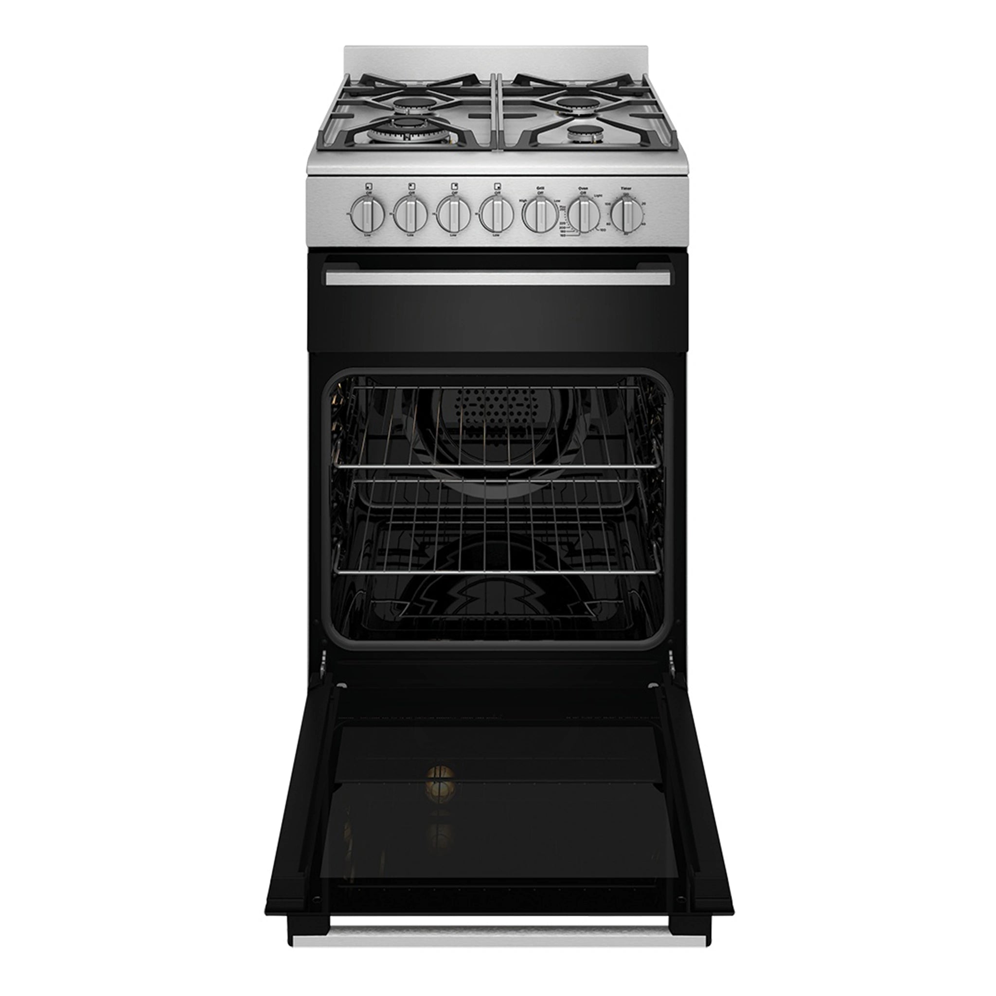 Westinghouse 54cm Dual Fuel Upright Oven Stainless Steel WFE512SC, Front View Door Open
