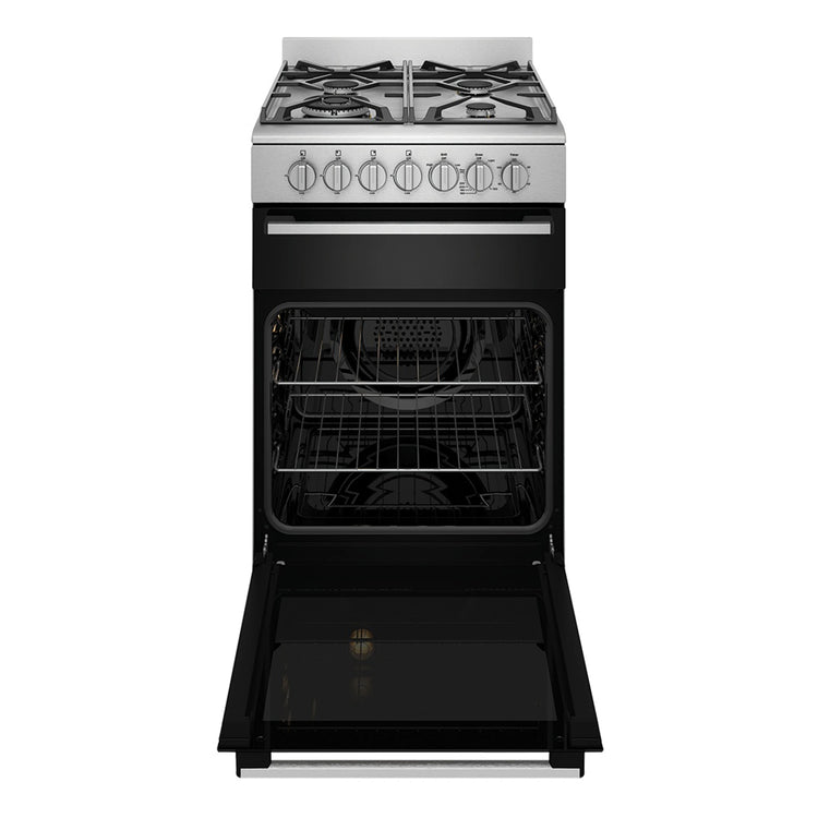 Westinghouse 54cm Dual Fuel Upright Oven Stainless Steel WFE512SC, Front View Door Open