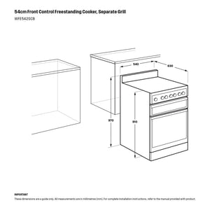 Westinghouse 54cm Freestanding Electric Oven WFE542SCB, Dimensions View