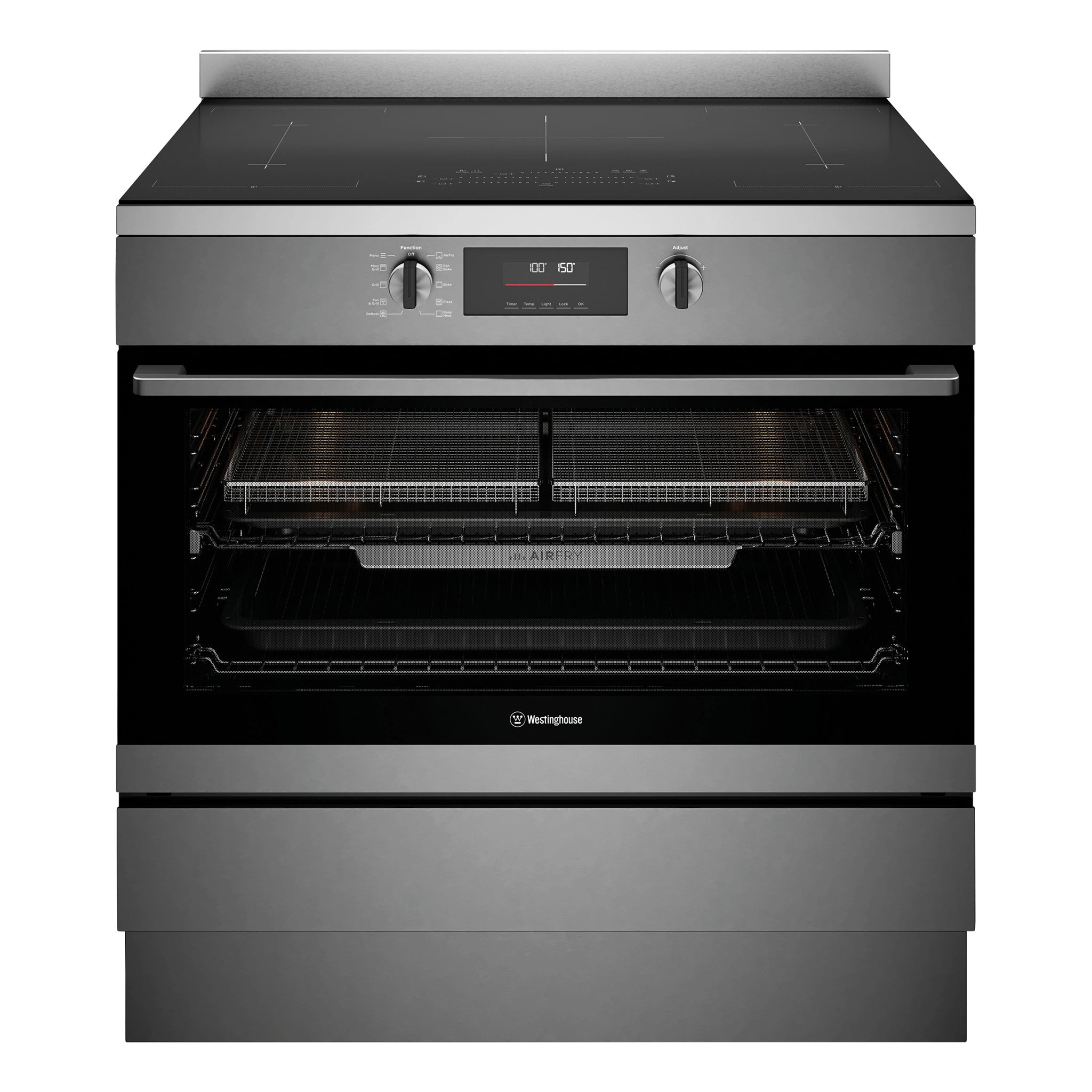 Westinghouse 90cm Electric Freestanding Oven with Induction Cooktop Dark Stainless Steel WFE9756DD, Front View