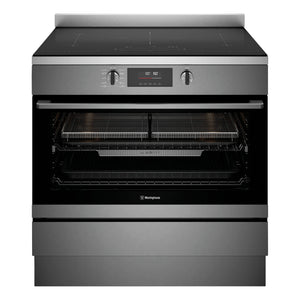 Westinghouse 90cm Electric Freestanding Oven with Induction Cooktop Dark Stainless Steel WFE9756DD, Front View