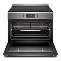Westinghouse 90cm Electric Freestanding Oven with Induction Cooktop Dark Stainless Steel WFE9756DD, Front View Door Open