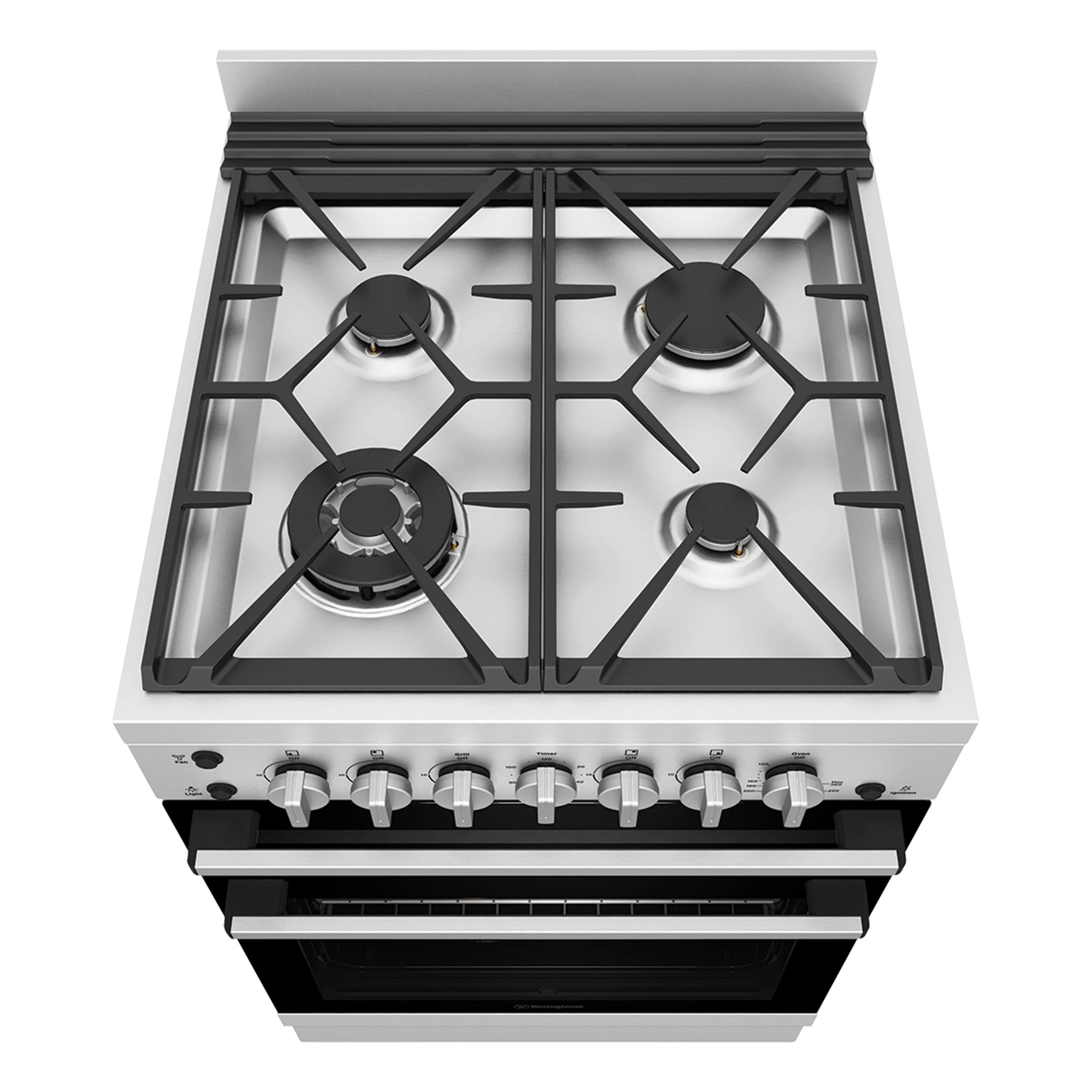 Westinghouse 60cm Freestanding Gas Oven and Gas Cooktop with Separate Grill Stainless Steel WFG612SCH, Top View