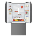 Westinghouse 524L French Door Fridge Dark Steel WHE5204BB, Front view with top door open, full of food items, and bottles