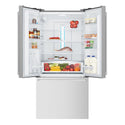Westinghouse 524L French Door Fridge Stainless Steel WHE5264SB, Front view with top door open, full of food items, and bottles