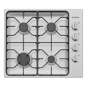Westinghouse 60cm 4 Burner Stainless Steel Gas Cooktop WHG640SC, Front View