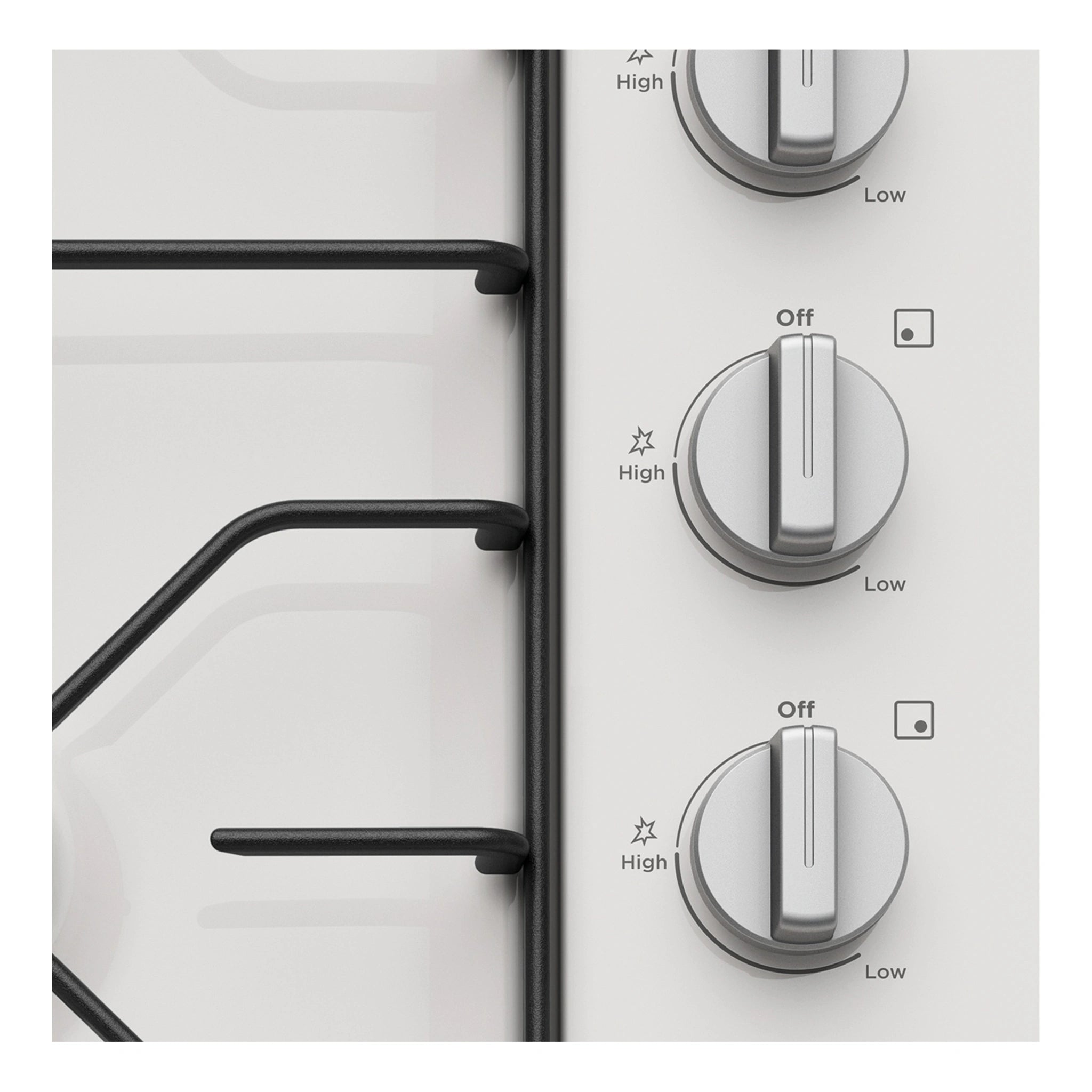 Westinghouse 60cm 4 Enamel Burner Gas Cooktop White WHG640WC, Control Panel View