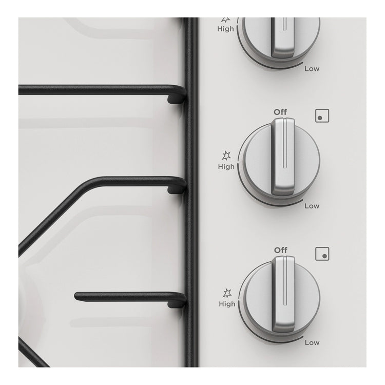 Westinghouse 60cm 4 Enamel Burner Gas Cooktop White WHG640WC, Control Panel View