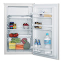 Westinghouse 99L Bar Fridge White WIM1000WC, Front view with open door, full of food items, and bottles