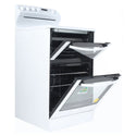 Westinghouse D-WLE547WA 54cm Electric Oven with Ceramic Hob, Front right view with door open