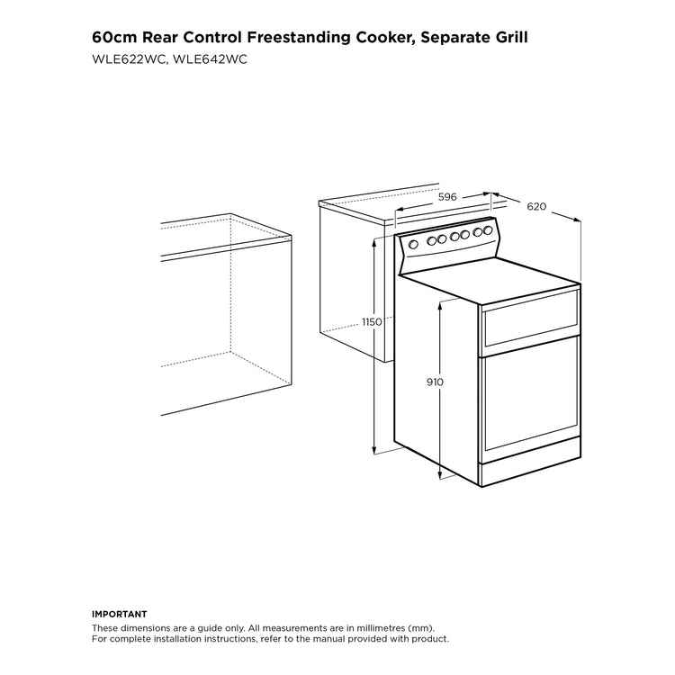Westinghouse 60 cm Freestanding Electric Oven White WLE622WC, Dimensions View