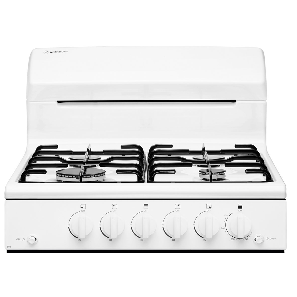 Westinghouse WLG503WBNG 54cm Freestanding Natural Gas Oven/Stove, Cooktop view with control panel