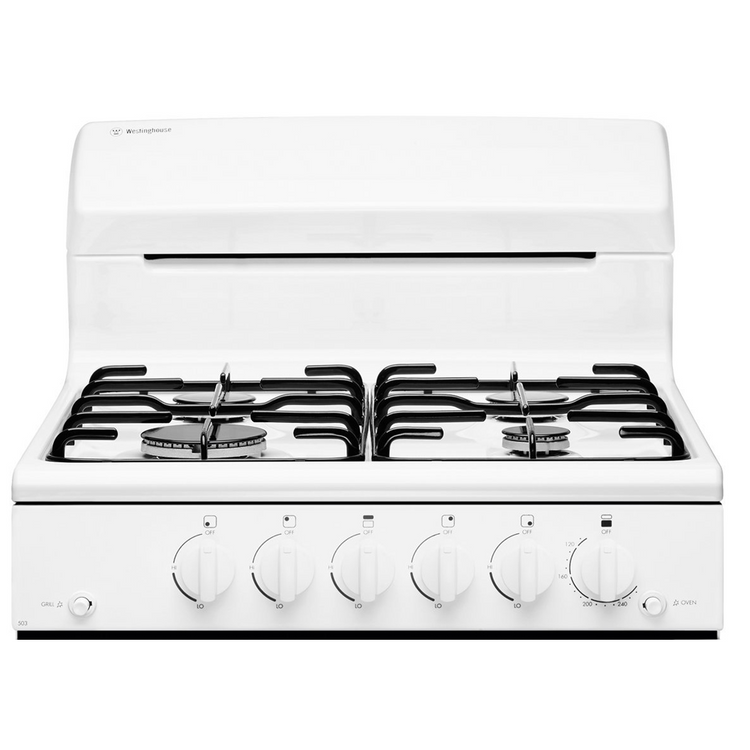 Westinghouse WLG503WBNG 54cm Freestanding Natural Gas Oven/Stove, Cooktop view with control panel