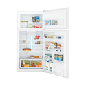 Westinghouse WTB5400WAR 536L Top Mount Fridge White, Front view with open doors, full of food items, and bottles