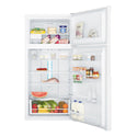 Westinghouse WTB5400WBR 536L Top Mount Fridge White, Front view with open doors, full of food items, and bottles