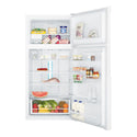 Westinghouse WTB5400WCL 503L Top Mount Fridge White, Front view with open doors, full of food items, and bottles