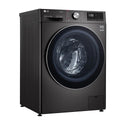 LG WV9-1409B Black Steel 9kg Front Load Washing Machine w/ Steam+, Front right view
