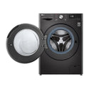 LG WV9-1409B Black Steel 9kg Front Load Washing Machine w/ Steam+, Front view with door open