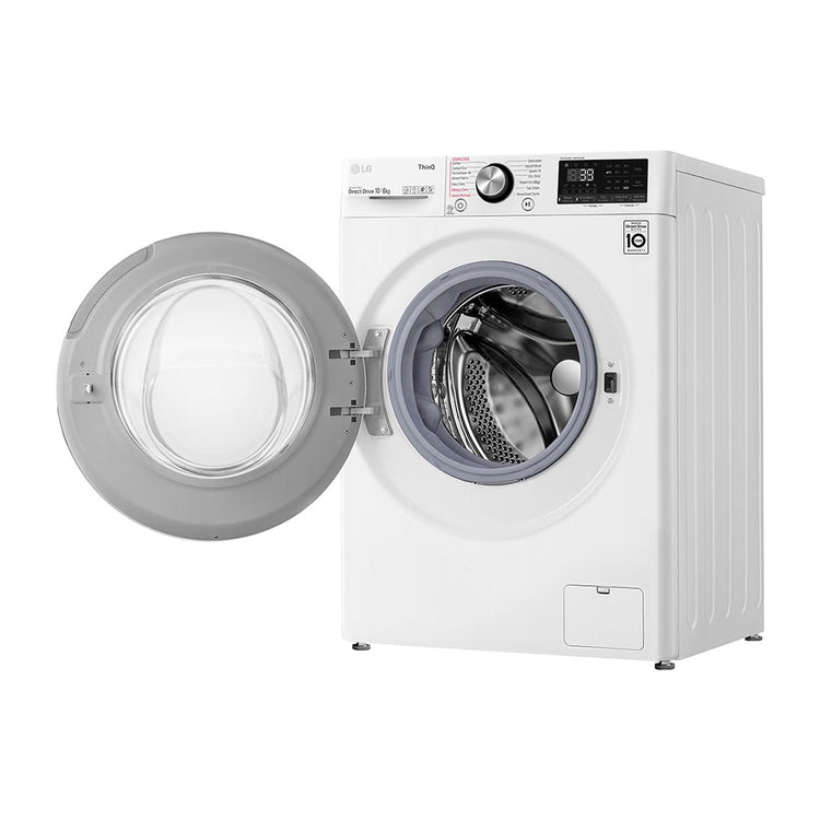 LG 10kg/6kg Series 9 Washer Dryer Combo WVC9-1410W, Front left view with door open