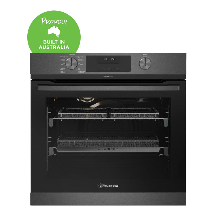 Westinghouse 60cm Multi-Function Pyrolytic Oven with Air Fry and Steam Bake Dark Stainless Steel WVEP6717DD, Front View