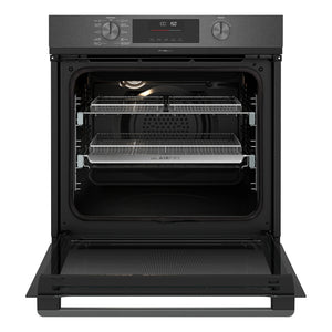 Westinghouse 60cm Multi-Function Pyrolytic Oven with Air Fry and Steam Bake Dark Stainless Steel WVEP6717DD, Front View Door Open