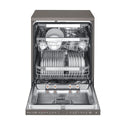 LG XD3A25BS QuadWash 60cm 15 Place Freestanding Dishwasher Black Stainless, Front view, door open with cutleries